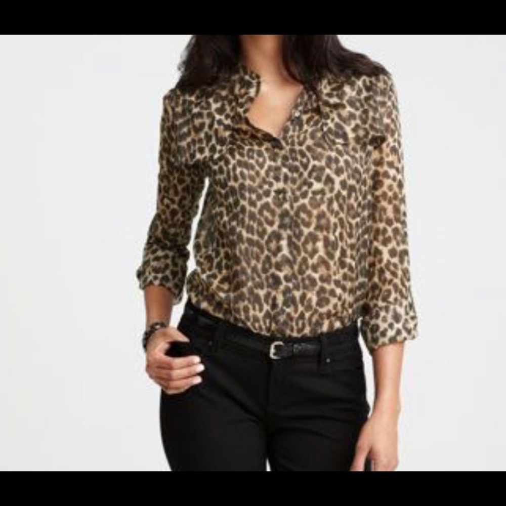Ann Taylor Sheer Leopard Print Button Down